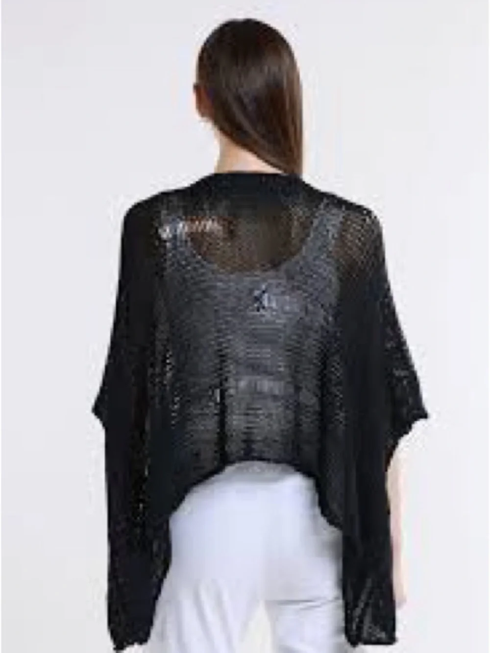 Chico's Black Open Knit V-Neck Sweater - Picture 2 of 9